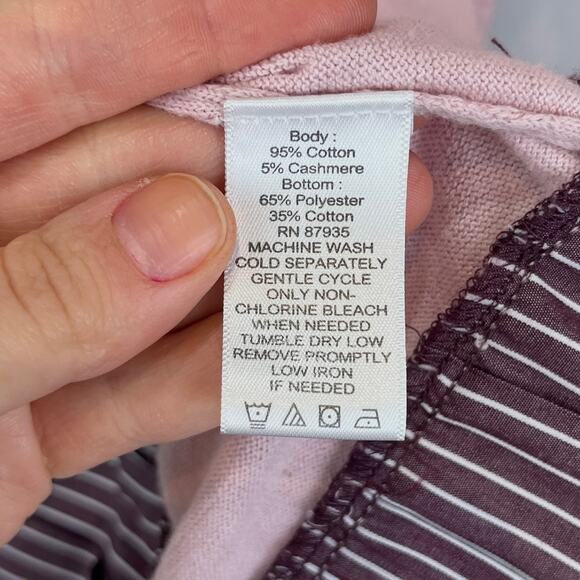 LOGO Lori Goldstein L Cotton Cashmere Sweater Tunic w Striped Trim A273355 Pink - Picture 8 of 10